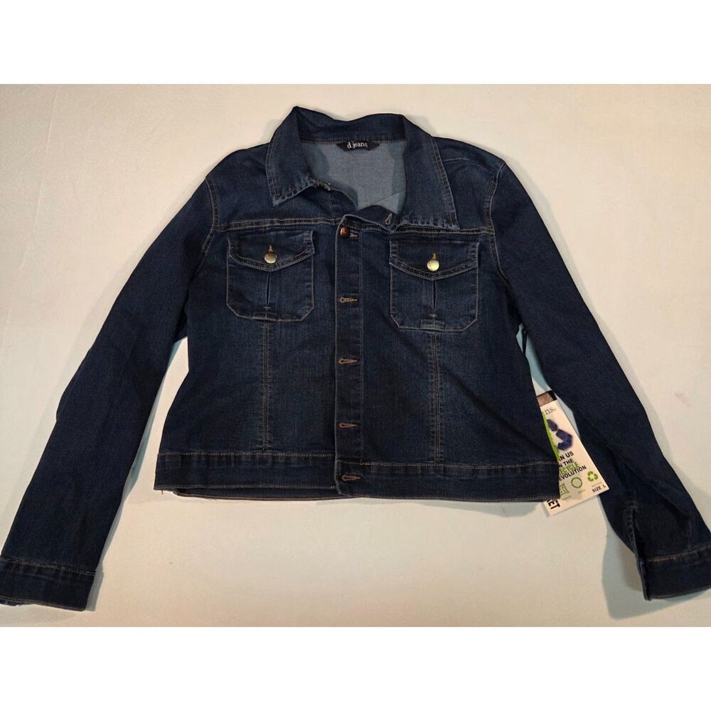 d.jeans Recycled Denim Jacket Women’s Large Blue Button Front NWT